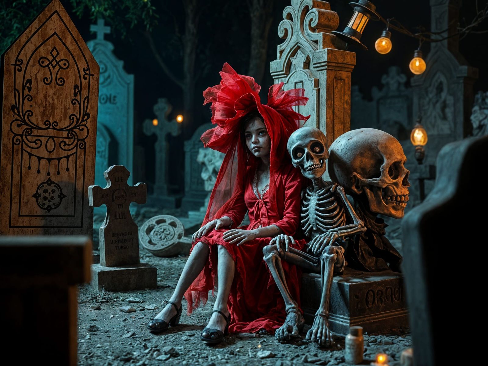 Cute Zombie Kids in a Mexican Cemetery