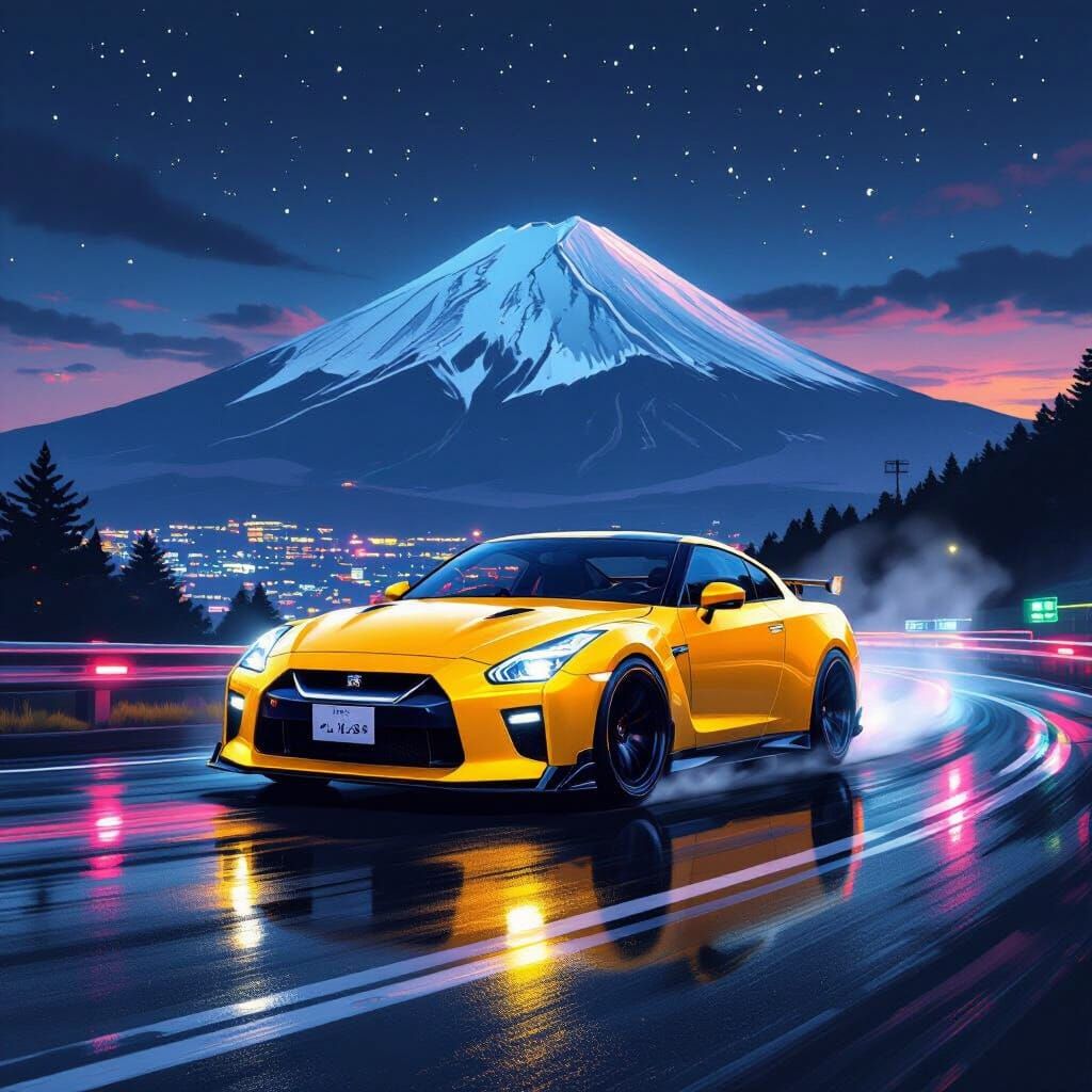 Nissan GT-R Drifting at Night in Futuristic Style