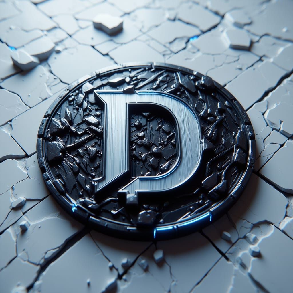 Digital Currency Coin with Stylized Letter D in Metallic She...