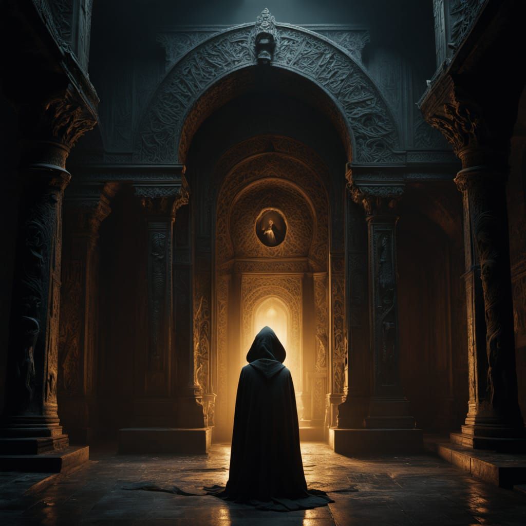 Gothic Temple Scene in Dark Fantasy Style