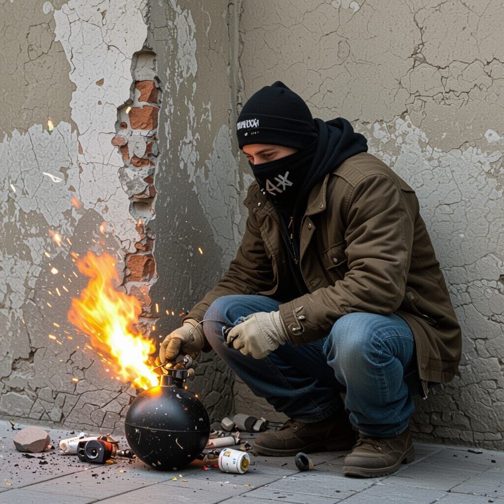 Anarchist Bomber Setting a Bomb in a Corner