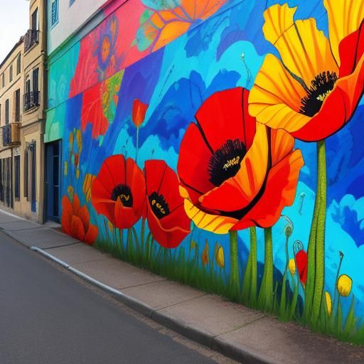 Vibrant Poppies Mural Art in Comics Style