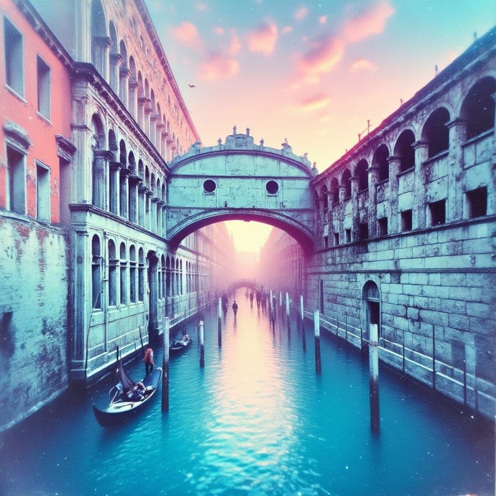 Venice's Bridge of Sighs in Dreamy Watercolor Style