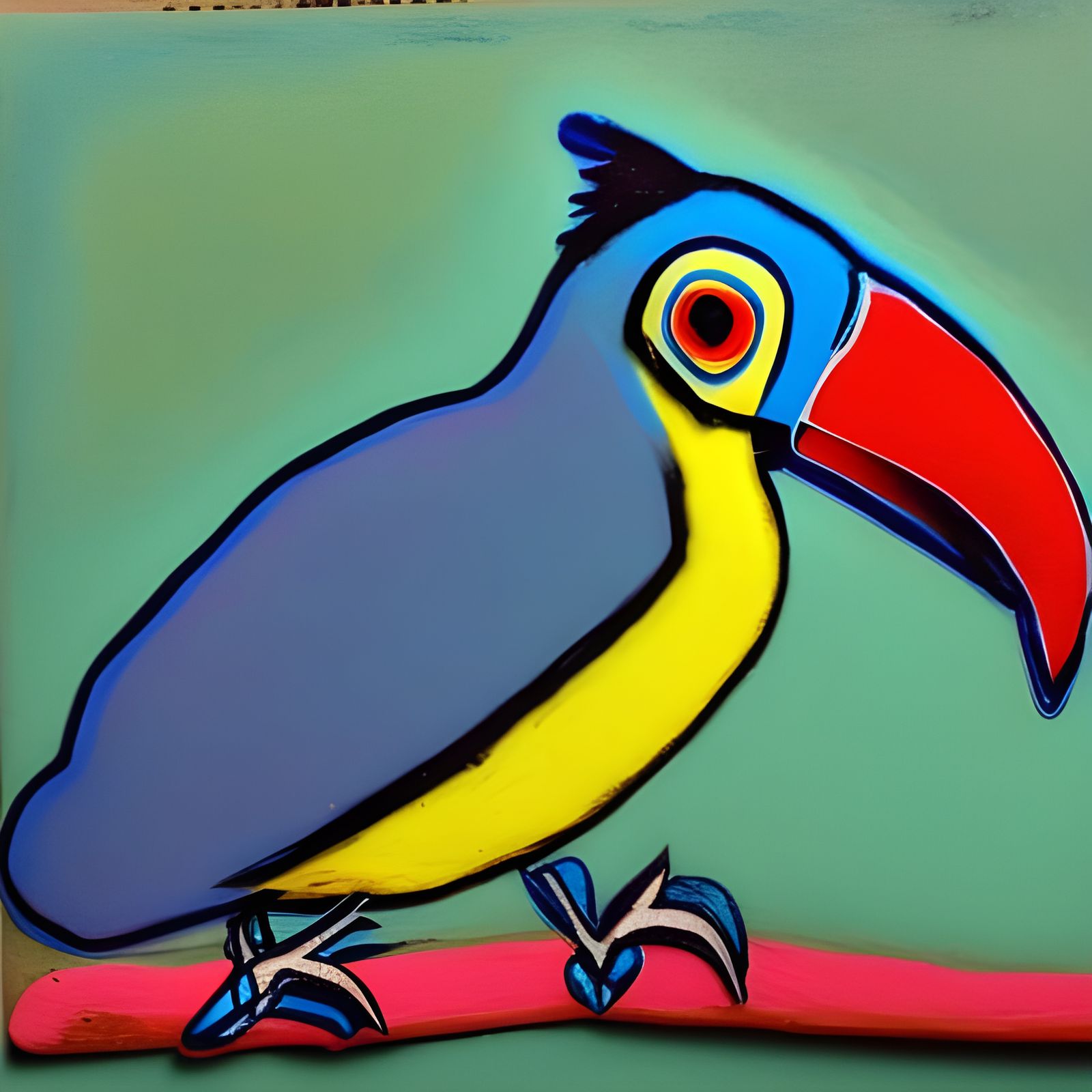 Bluejay Toucan Hybrid in Van Gogh Folk Art Style