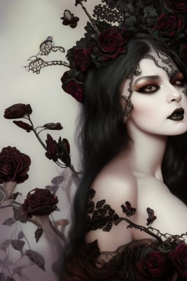 Gothic Goddess with Black Roses in Digital Art