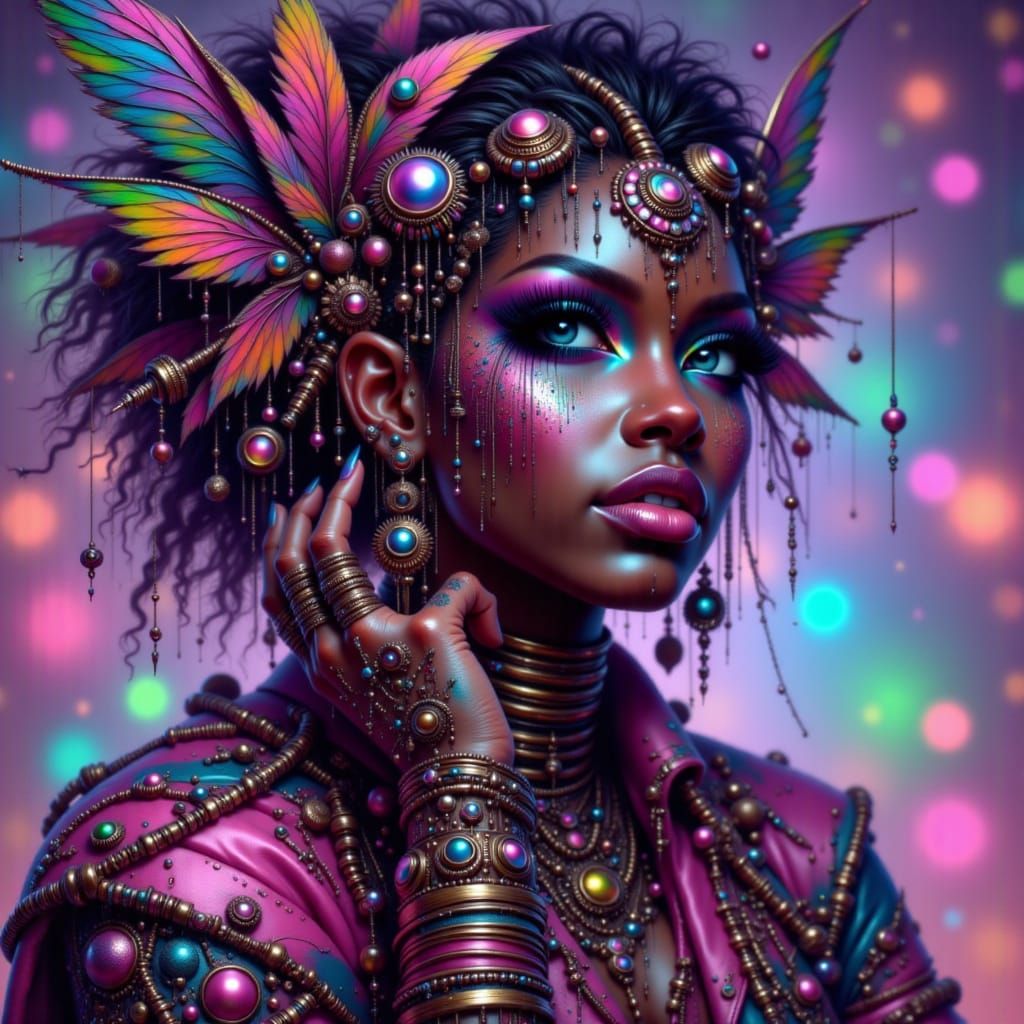 Ebony Woman in Futuristic Jewelry: Hyperrealistic Portrait