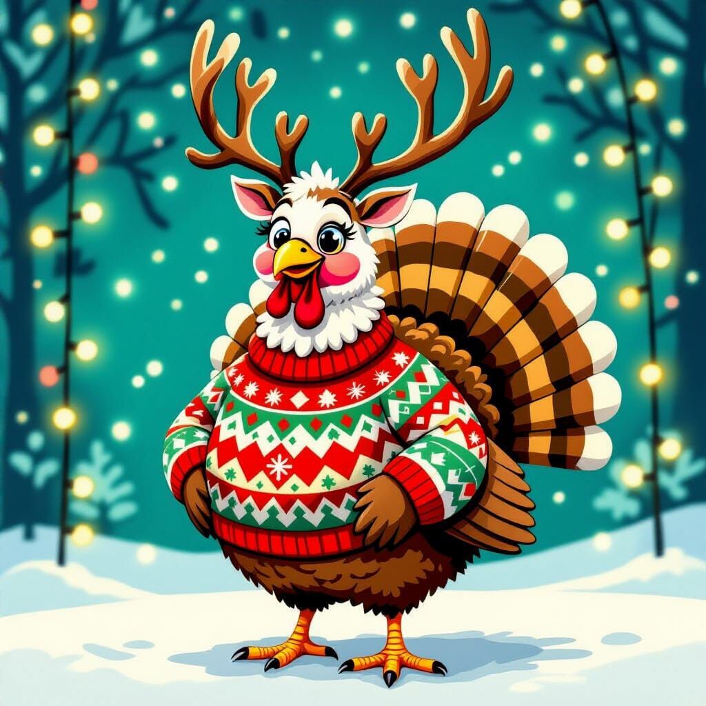 Festive Turkey Reindeer in Ugly Christmas Sweater