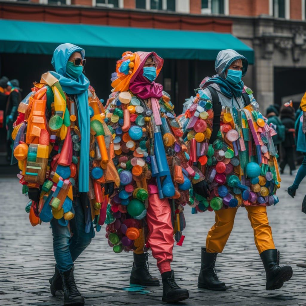 Cyberpunk Fashion: Upcycled Plastic Clothing in City Square