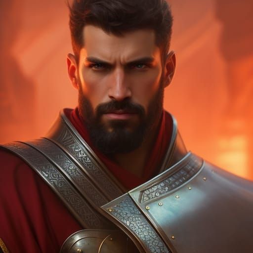 Medieval Knight in Red Armor Concept Art