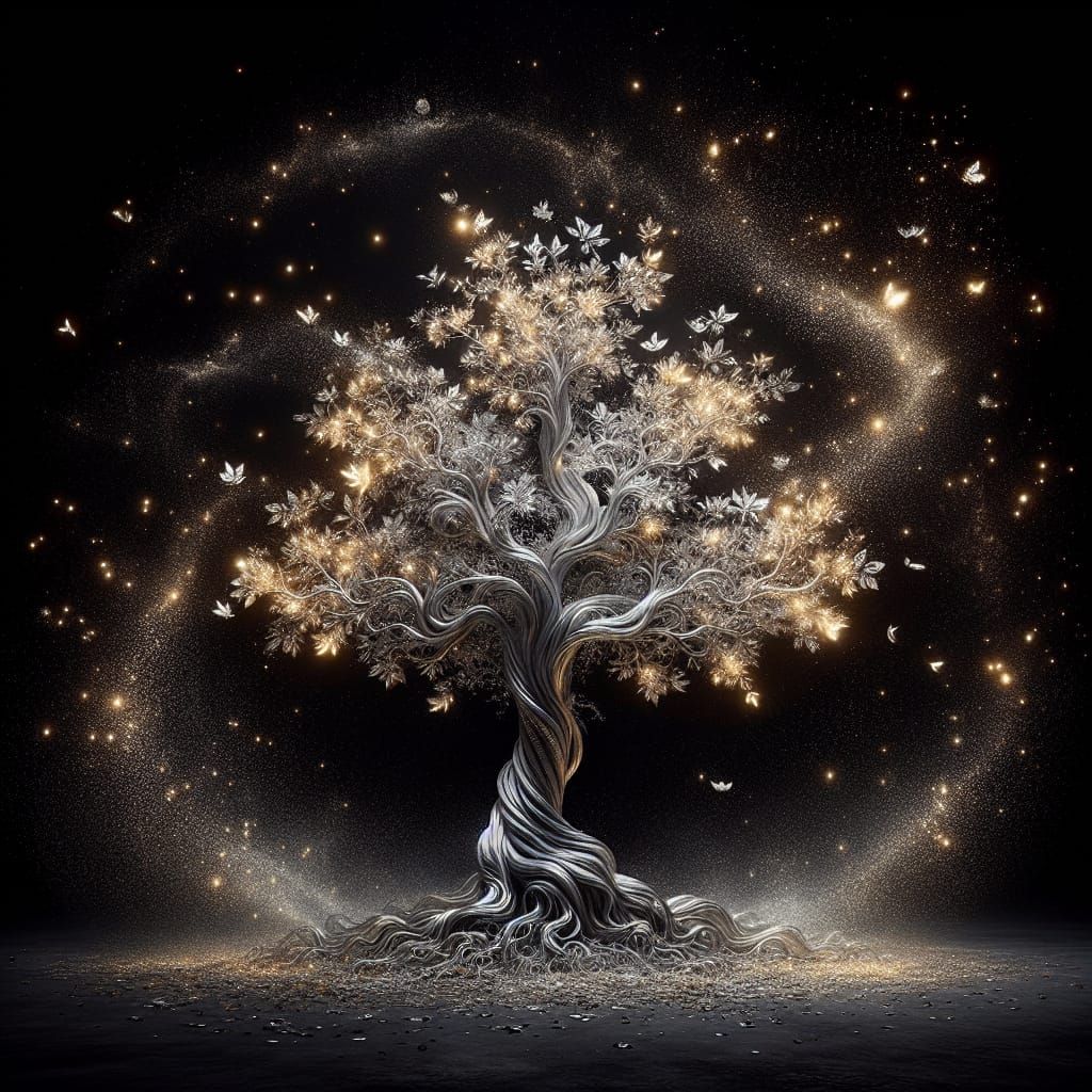 Ethereal Silver Tree of Light and Dust