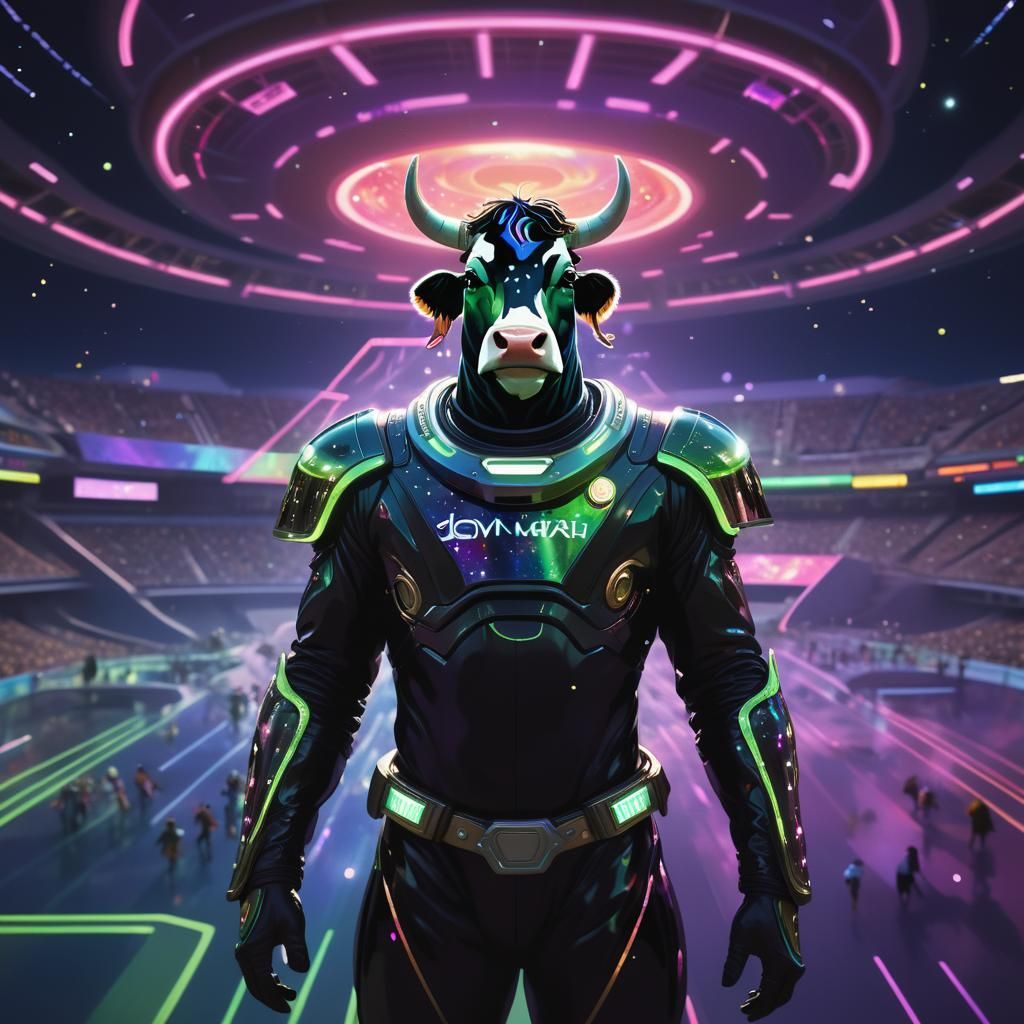 Joyful Cow Wins Space Rodeo in Sci-Fi Art