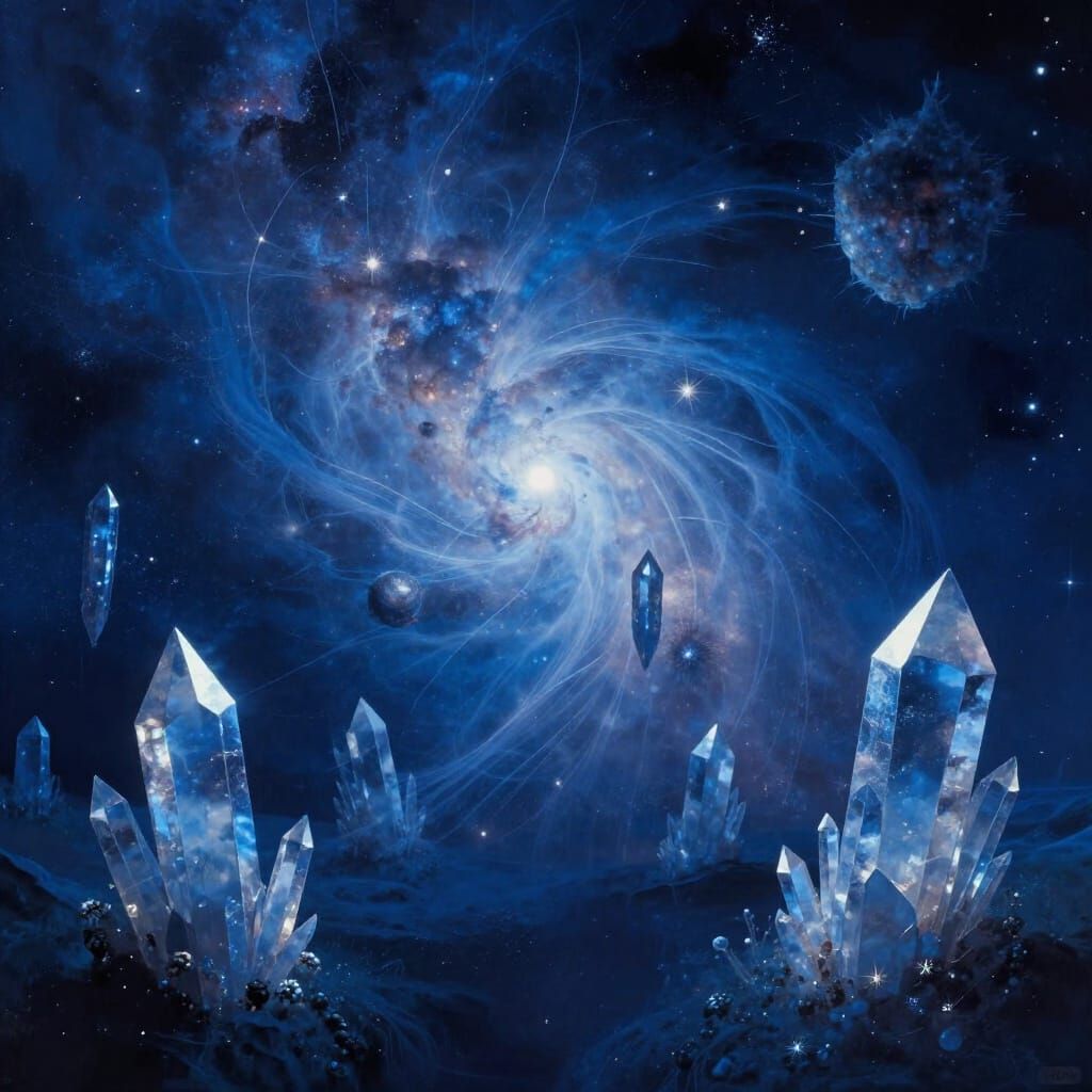 Surreal Blue Dreamscape With Crystalline Structures
