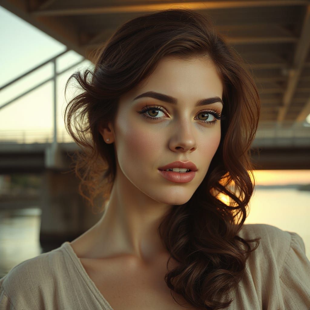 Lily Gladstone Portrait Under Graphic Sunrise