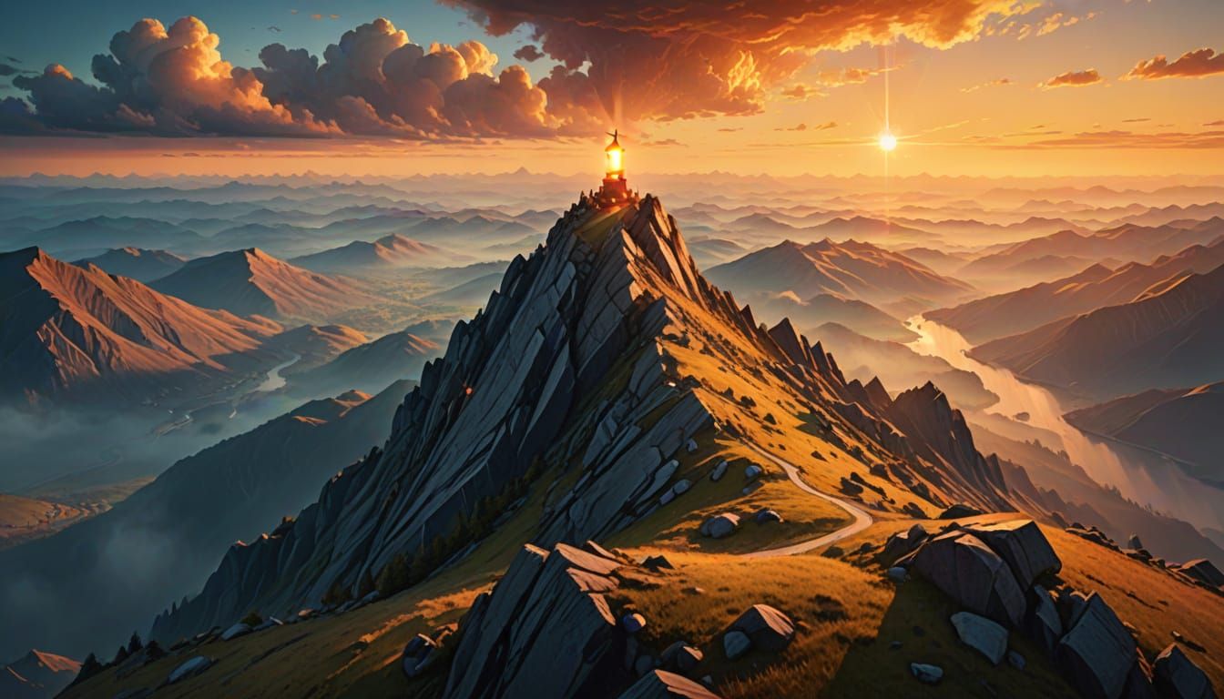 Mountain Beacon in Abstract Expressionist Style