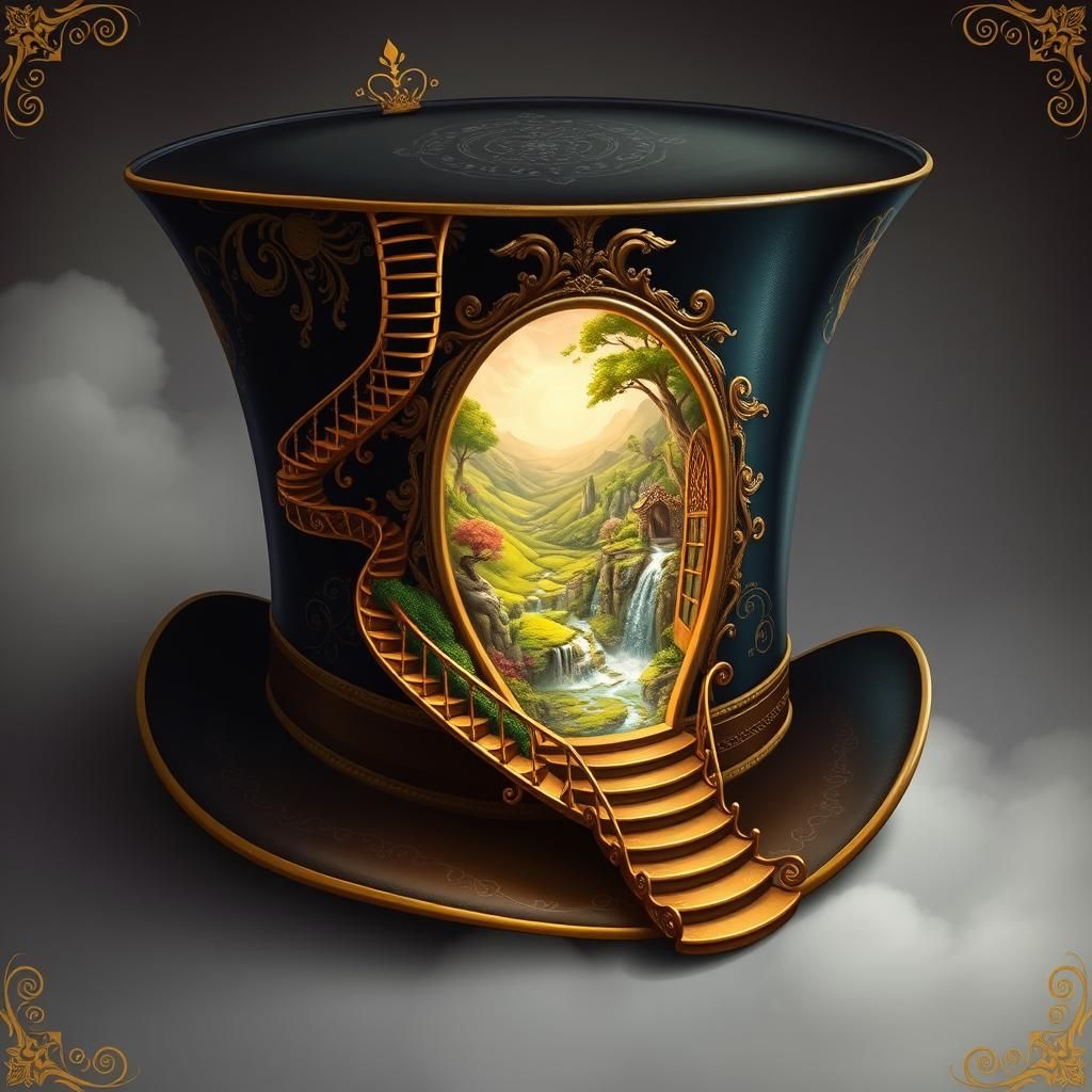 Fantastical World Hidden Inside Ornate Top Hat