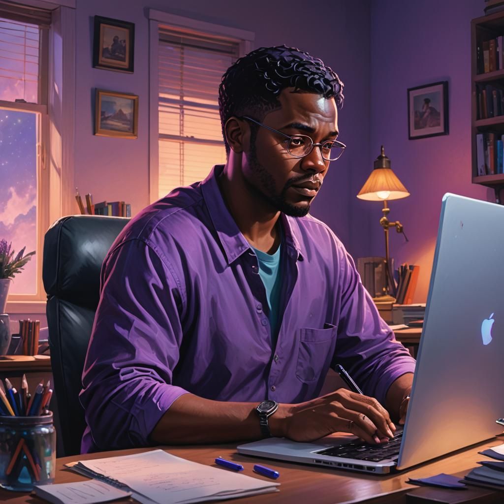 Fantasy Art: Reporter at Desk in Dreamlike Setting