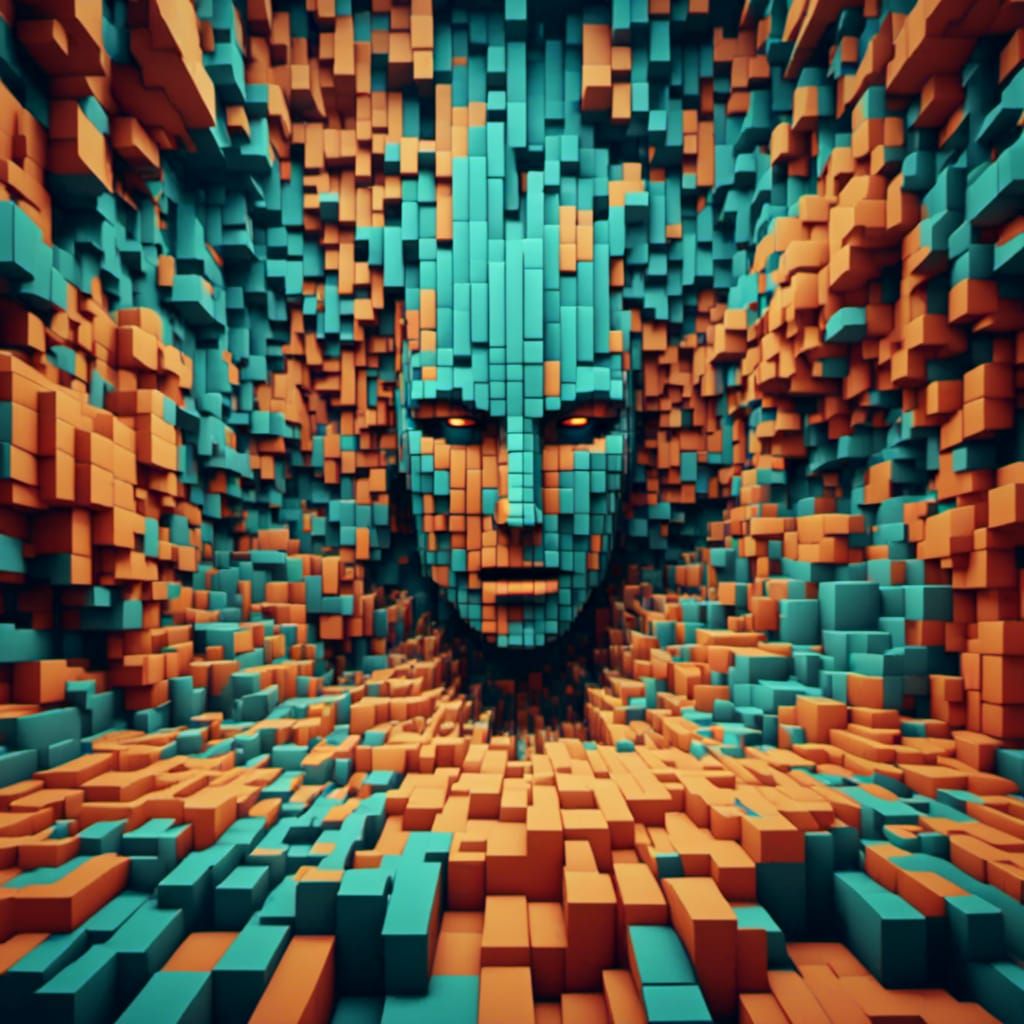 Digital AI Head in a Cubist Fantasy World