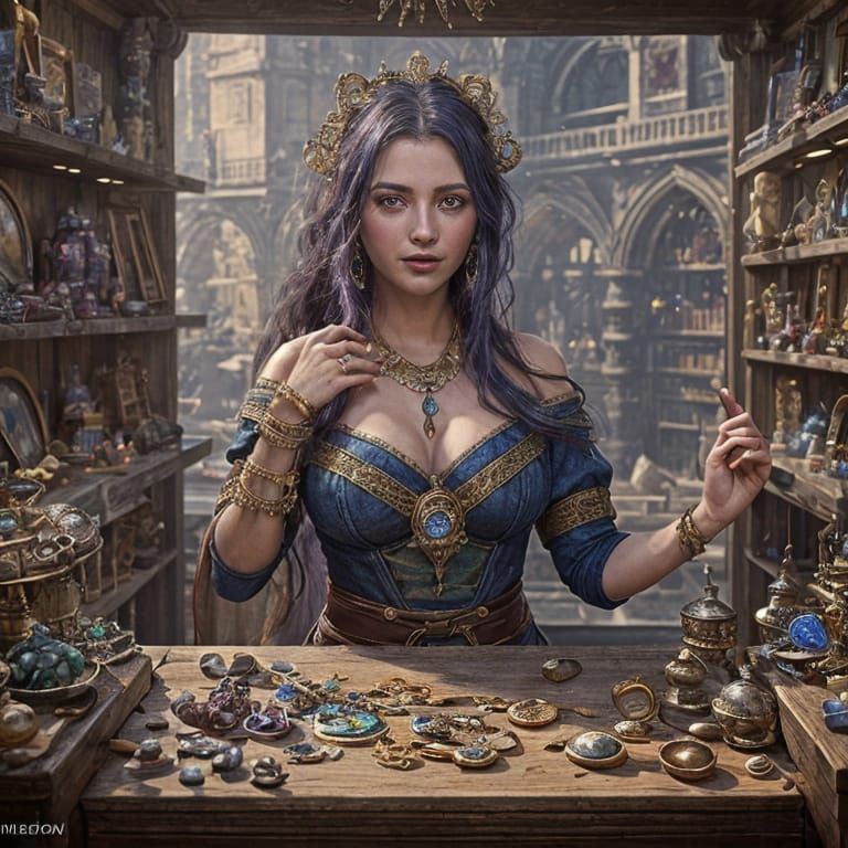 Merchant Stand with Jewelry in Fantasy Art Style