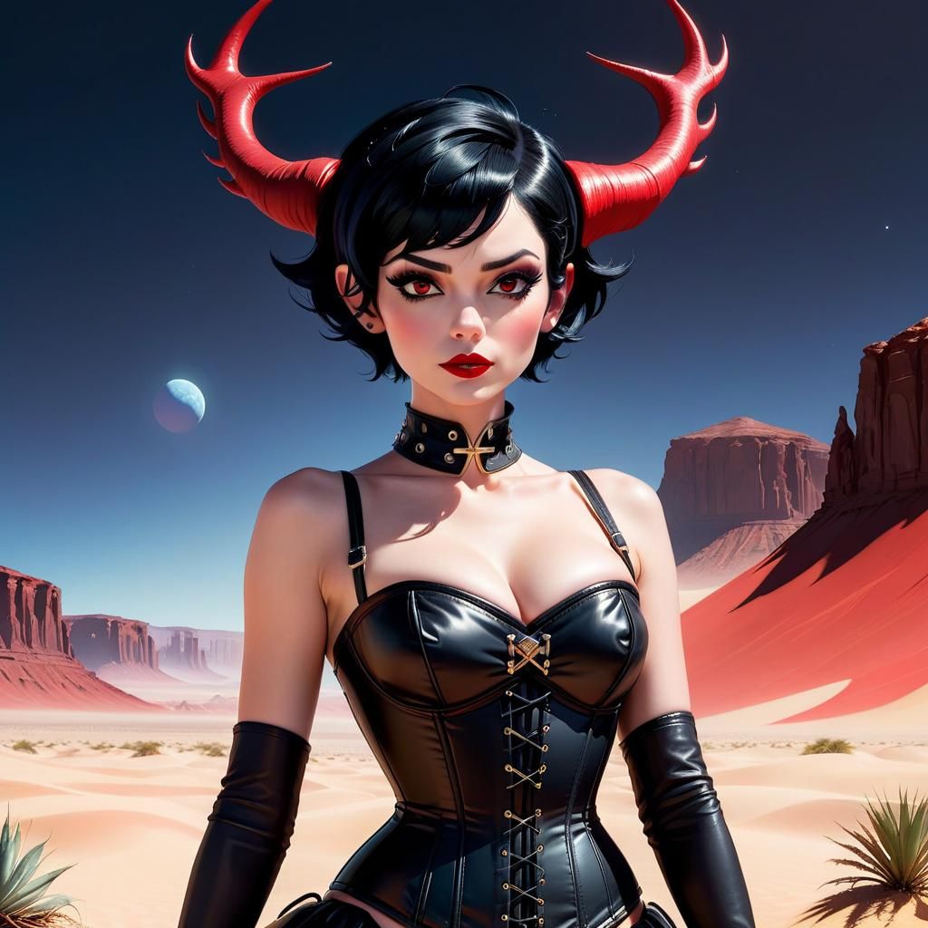 Desert Woman with Antlers in Jamie Hewlett Style