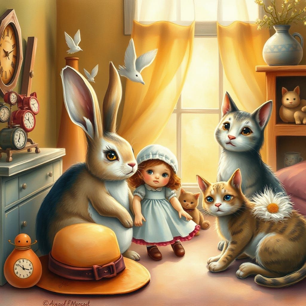 Whimsical Playroom Scene in Beatrix Potter Style
