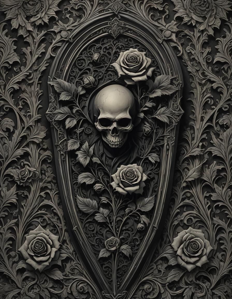 Gothic Victorian Coffin with Roses and Damask