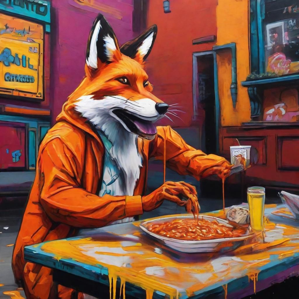 Fox Gamer in Graffiti Street Art Style