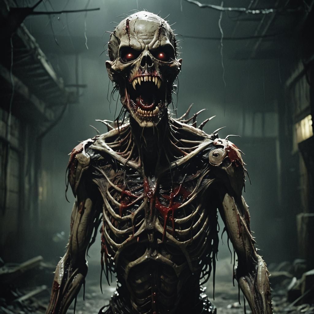 Cinematic Horror Creature in Dark Environment