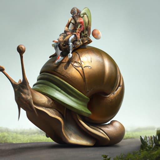 Fairy Riding a Snail in Surreal Style