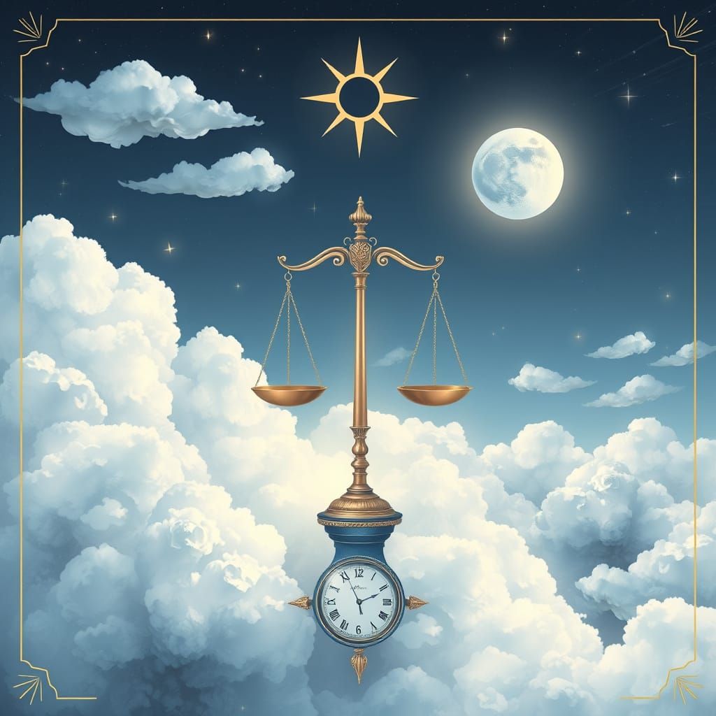 Elegant Air Element Illustration with Libra Scale