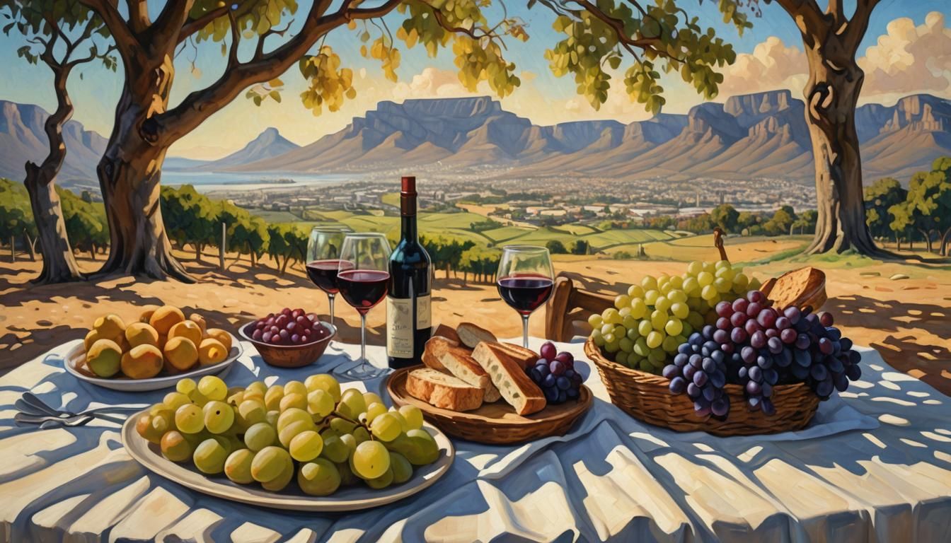 Cape Town Picnic: Oil Painting in Van Gogh Style