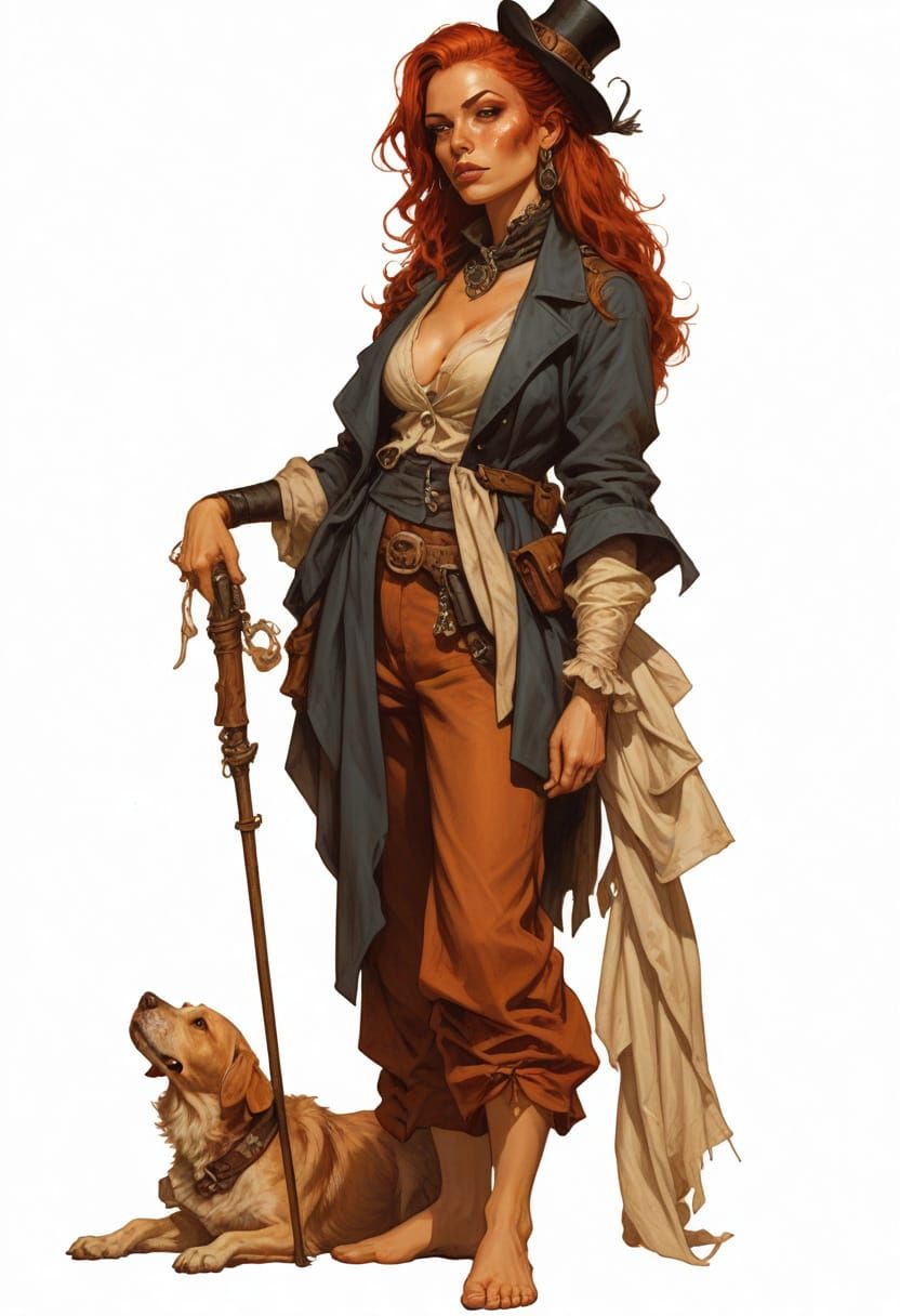 Post-Apocalyptic French Woman with Dog, Heroic Fantasy