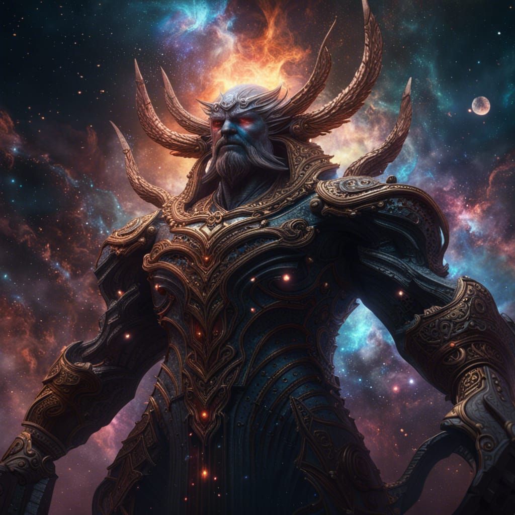 Celestial God in Epic Galaxy: Hyperdetailed Dark Fantasy
