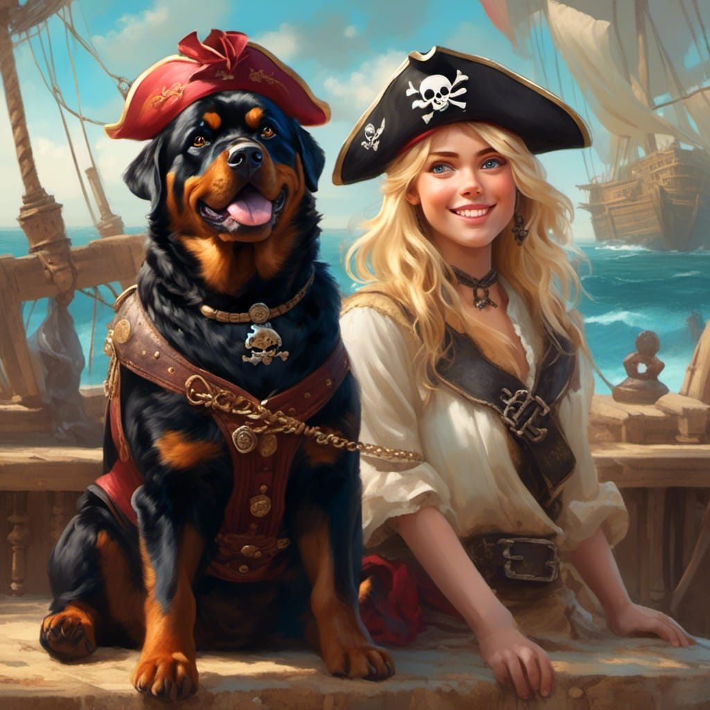 Pirate Captain and Rottweiler Companion in Hats
