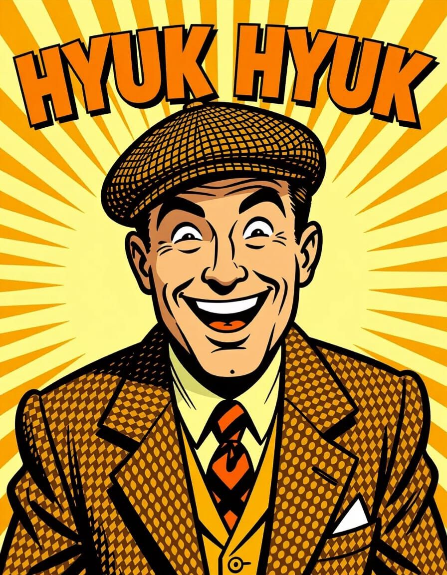 Mischievous Comedian Personified in Retro Comic Style