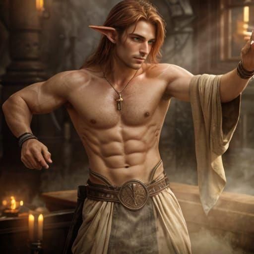 High Elf in Mystical Bathhouse: Digital Matte Painting