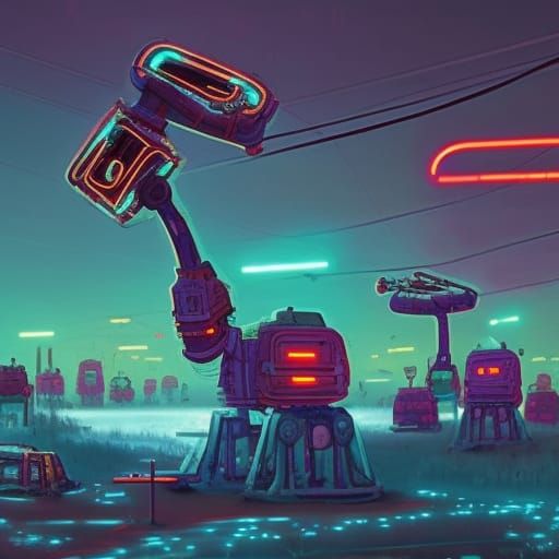 Dystopian Robot Graveyard in Hyperrealistic Style