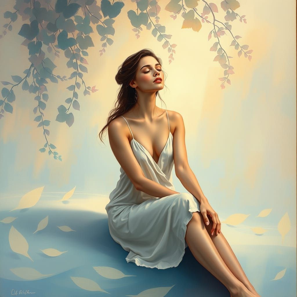 Serene Woman in Tranquil Environment Art