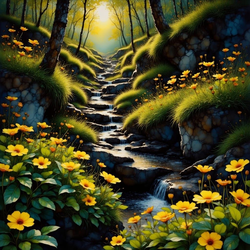 Sunlit Oasis in a Dark Ravine