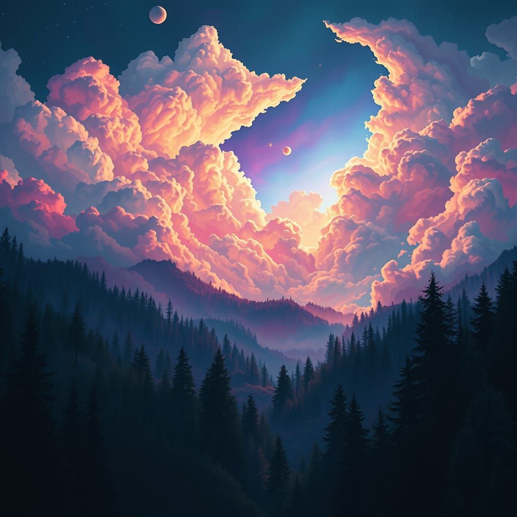 Epic Surreal Collision of Day and Night in a Dreamlike Lands...