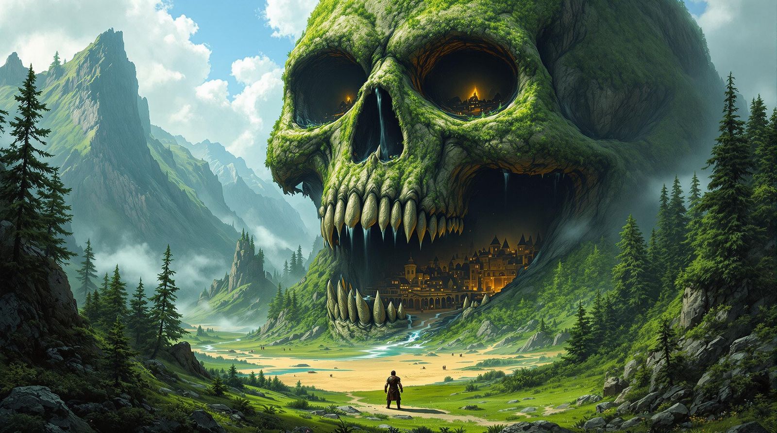 Surreal Fantasy Skull Mountain Reveals Desert Oasis