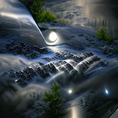 Moonlit Waterfall: A Detailed Matte Painting