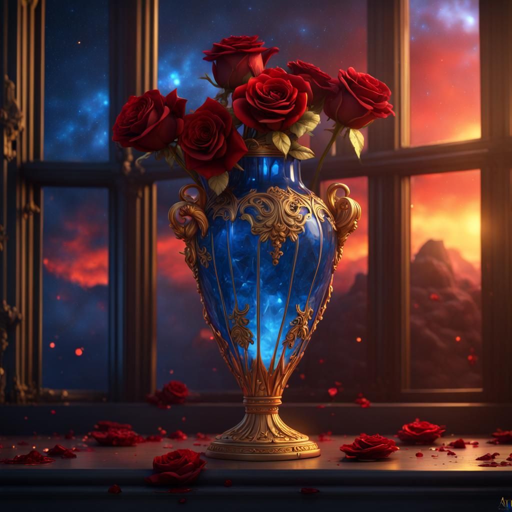 Crystal Vase with Roses: Fantasy Concept Art