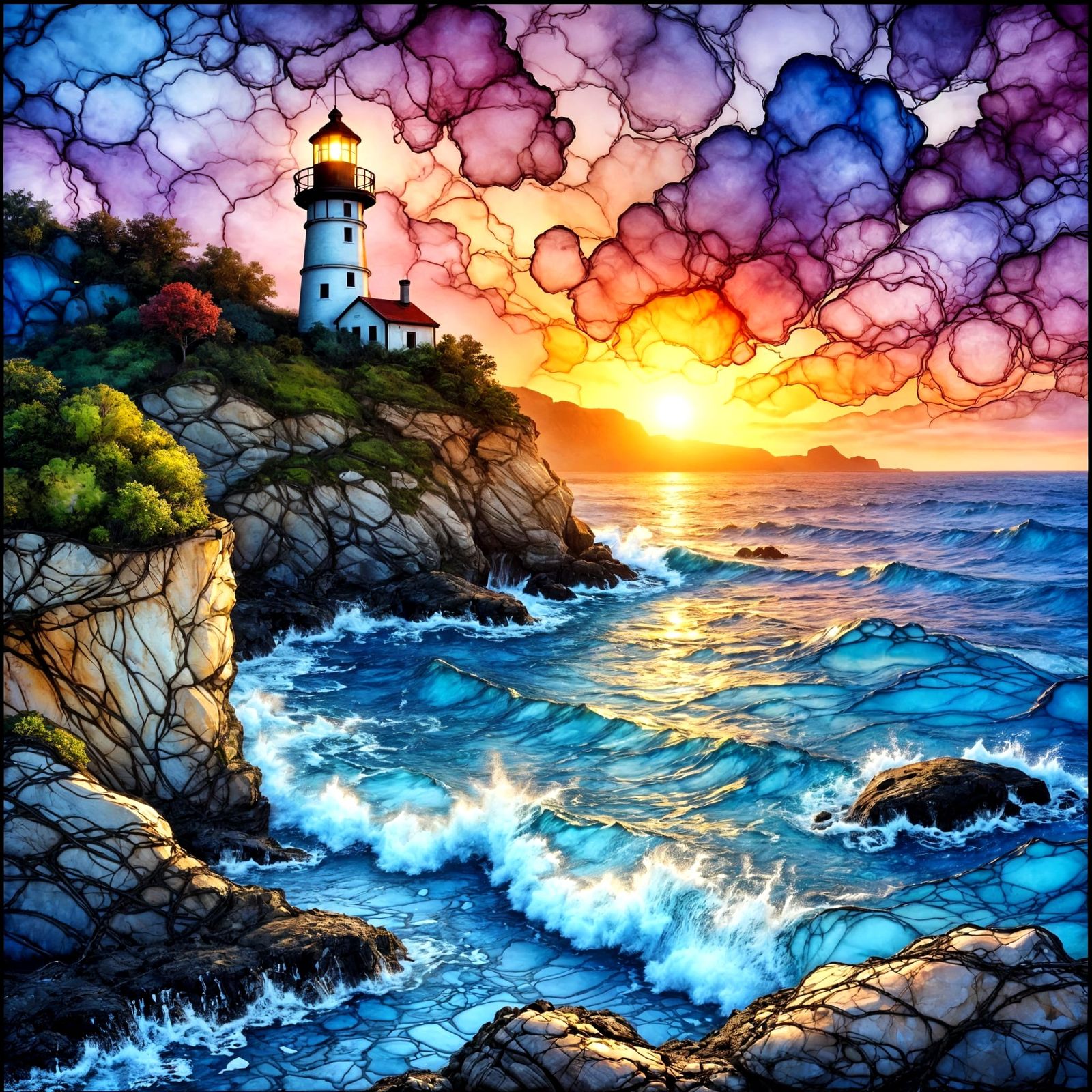 Sunrise Over Great Ocean Road with Lighthouse