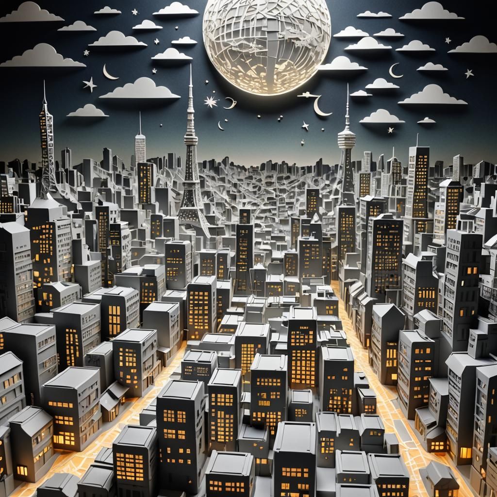 3D Kirigami Model of Downtown Tokyo