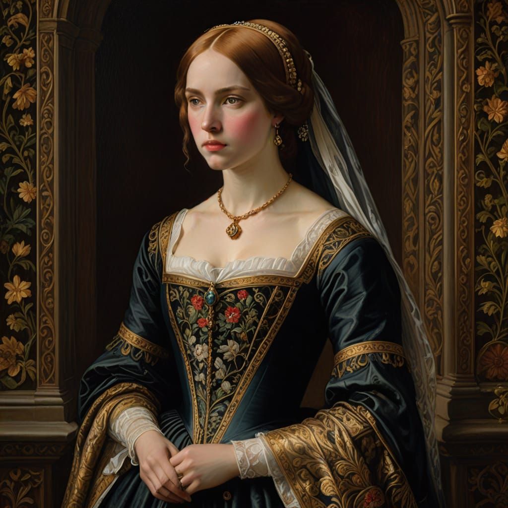 Elegant Tudor Princess in Hampton Court Palace