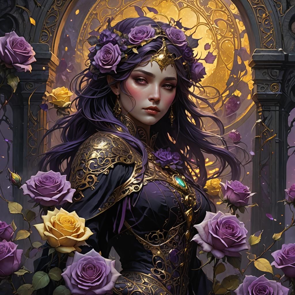 Dark Fantasy Roses Bursting from Gothic Stone