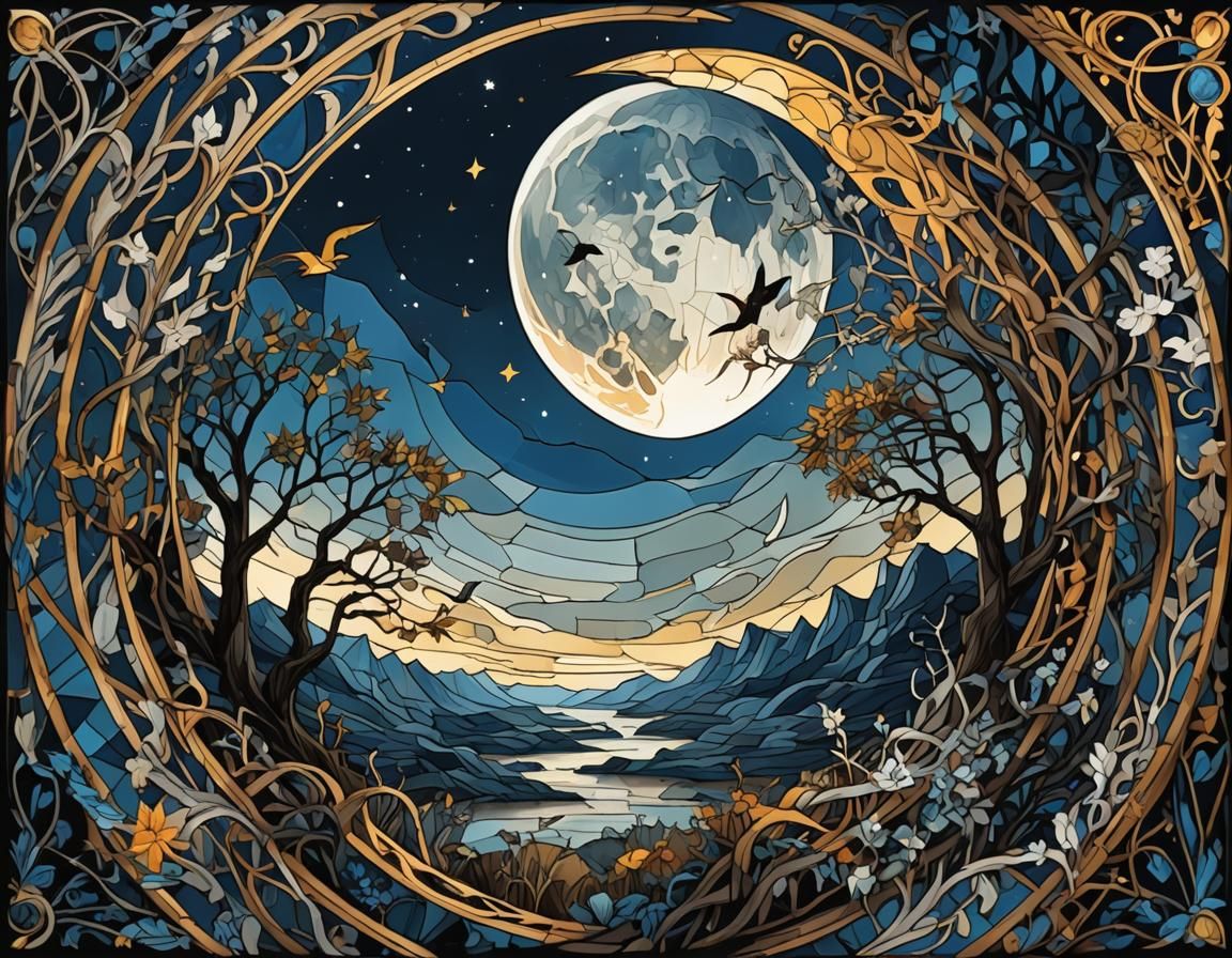 Apocalyptic Marquetry with Stained Glass Border