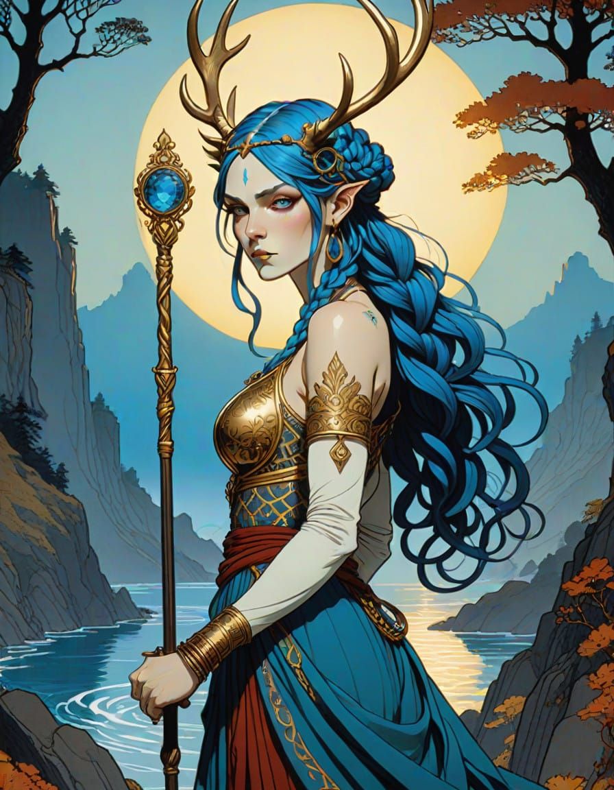 Enchanted Moonlit Goddess in Vibrant Jewel Tones