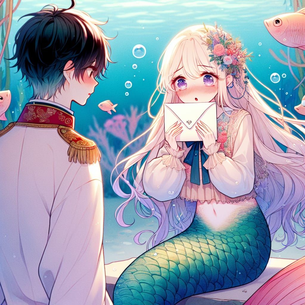 Anime Mermaids Exchange Love Letter in School