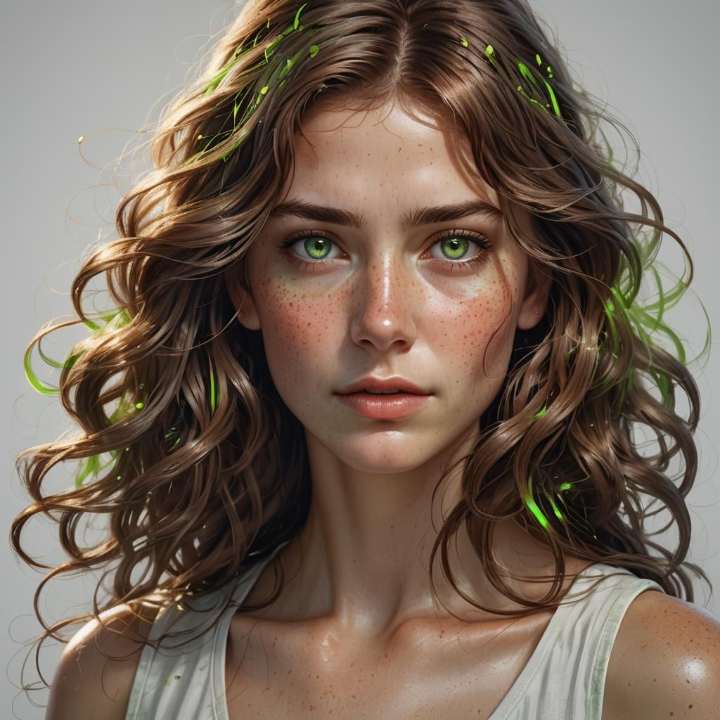 Portrait of a Woman with Green Eyes, Detailed Art